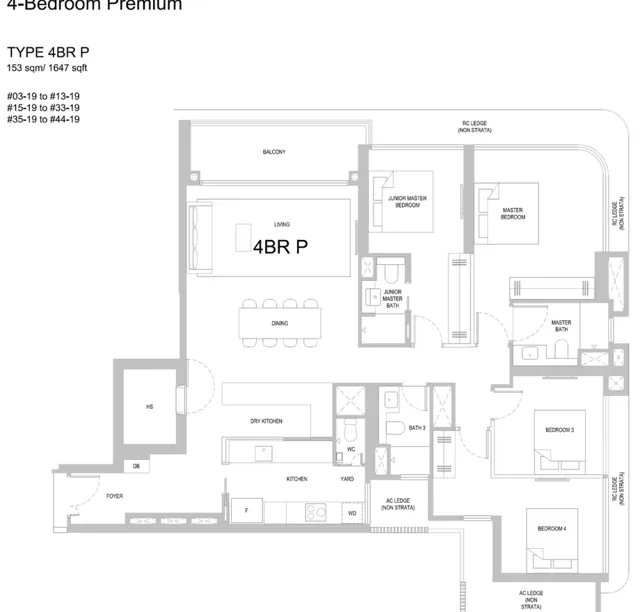 One Marina Gardens Type 4BR P 4-bedroom premium floor plan, 1,647 sqft