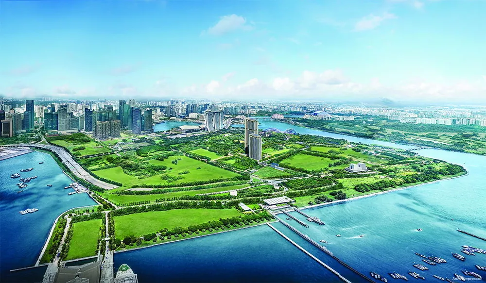 Aerial view of One Marina Gardens between the city and the sea, artist's impression