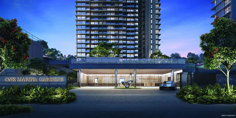 Covered drop-off porch at the entrance of One Marina Gardens, artist's impression