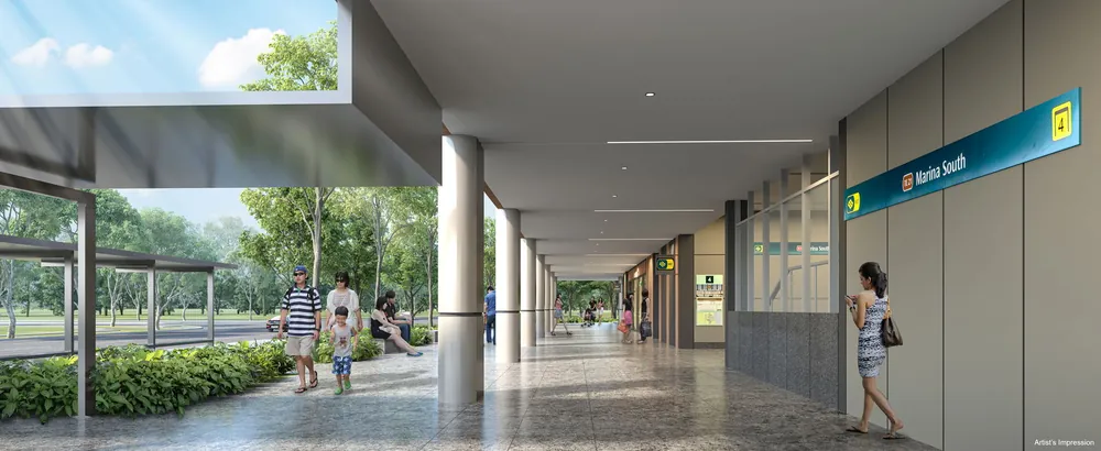 Covered walkway at Marina South MRT station entrance, artist's impression